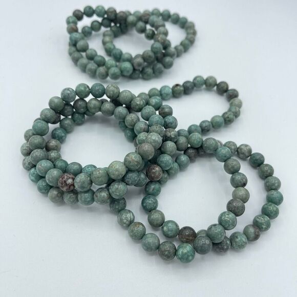 Coral jasper beaded bracelet 7” stretch crystal healing handmade anxiety fears p - Picture 4 of 8